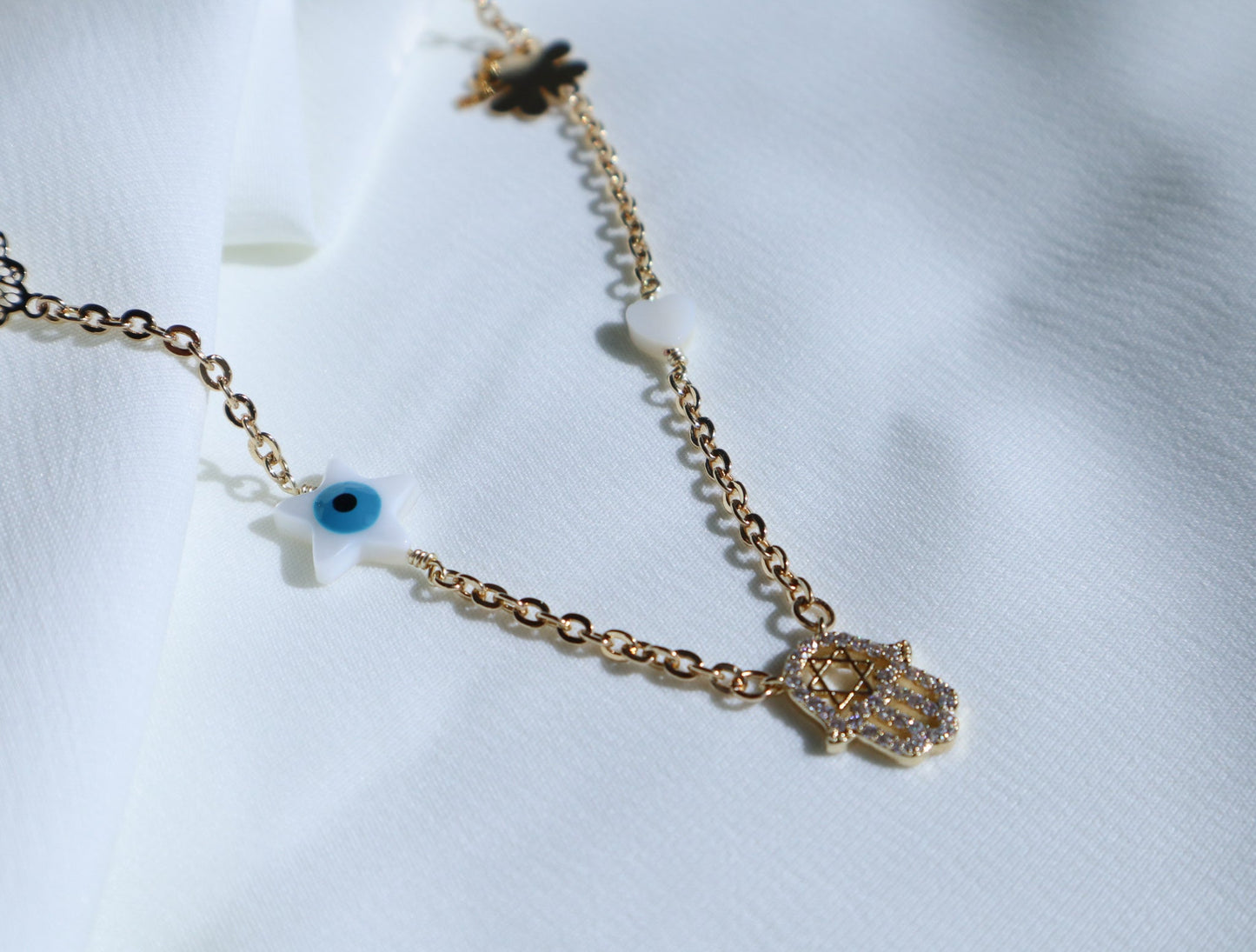 Studded Hamsa Hand Chain Necklace