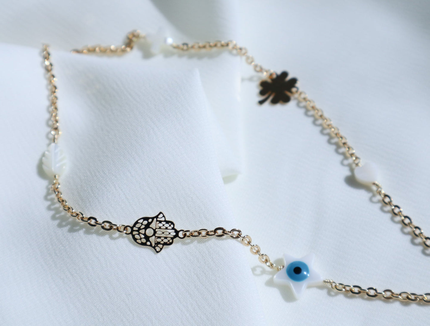 Studded Hamsa Hand Chain Necklace