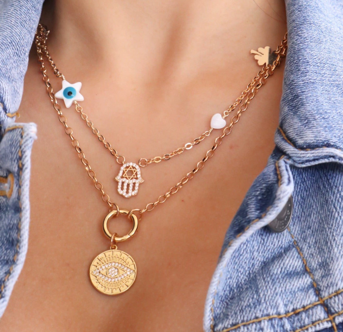 Studded Hamsa Hand Chain Necklace